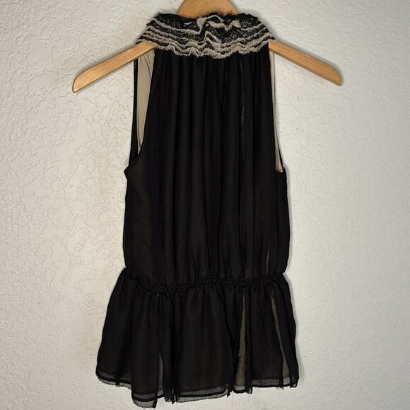 Neiman Marcus Robert Rodriguez Black Tan Ruffle Blouse Regal Victorian Medieval - Picture 6 of 6